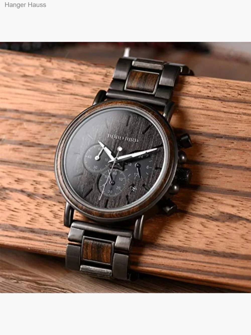 Wood & Stainless Steel Chronograph Military Quartz Casual Wristwatch